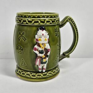 Kachina Mug Vintage Native American Southwest Hieroglyphs Green Ceramic MCM